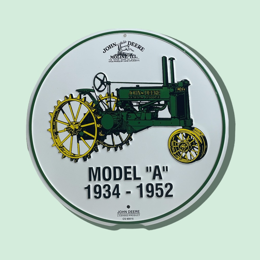 Vintage John Deere Licensed Product Model A Round Metal Sign Wall Decor